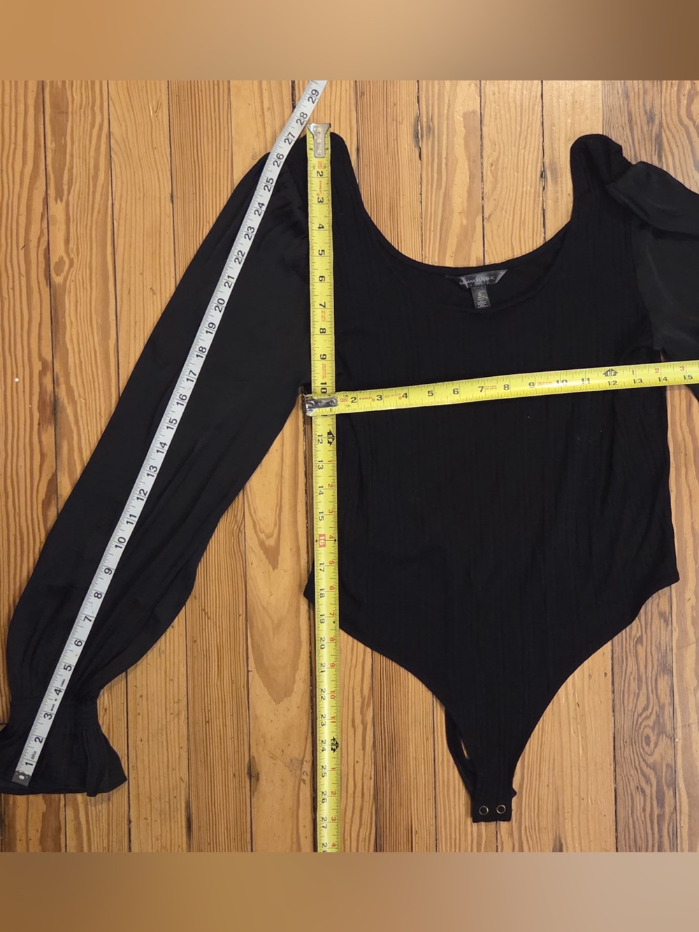 Banana Republic Black Long Puff Sleeve Ribbed Bodysuit - Picture 3 of 5